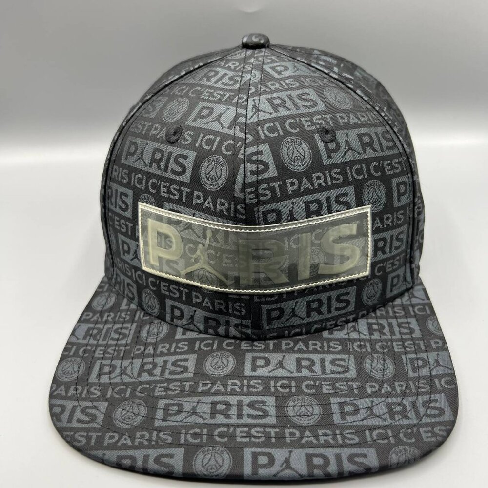 Air Jordan Hat Men Black All Over Logo Paris Saint Germain Jumpman Snap Back Cap